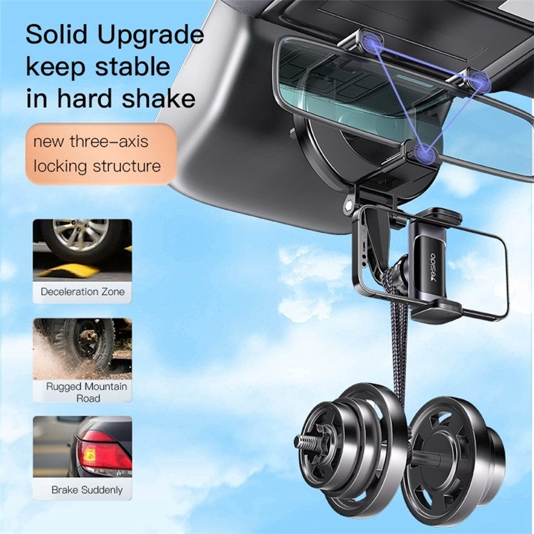 YESIDO Universal Rear View Mirror Phone Holder Mount 360 Degree Rotatable Cell Phone Clip for Car