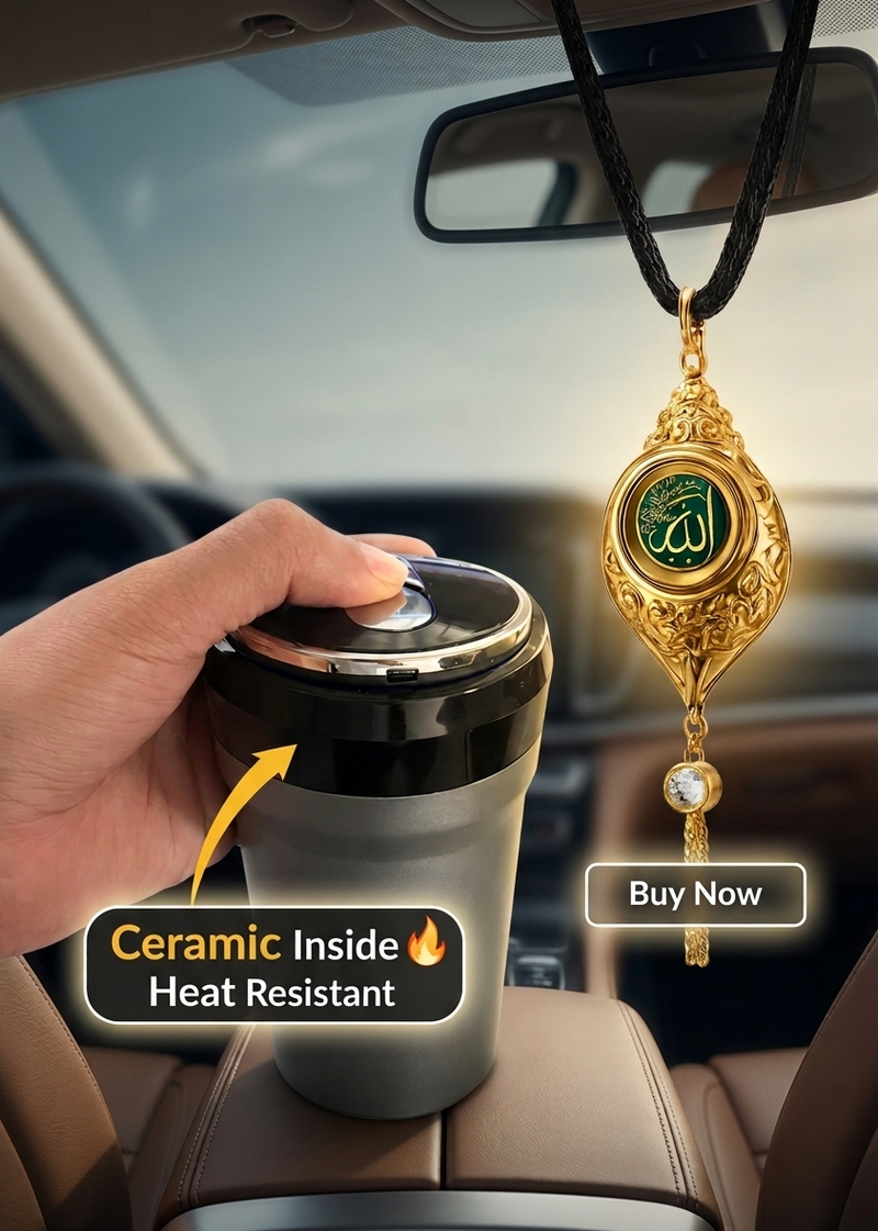 Premium Car Combo -Allah Calligraphy Hanging Pendant + Ceramic Heat-Resistant Ashtray